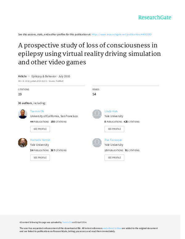 (PDF) A prospective study of loss of consciousness in epilepsy using