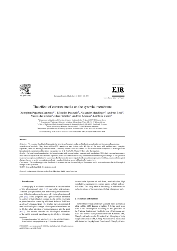  PDF The Effect Of Contrast Media On The Synovial Membrane Elias