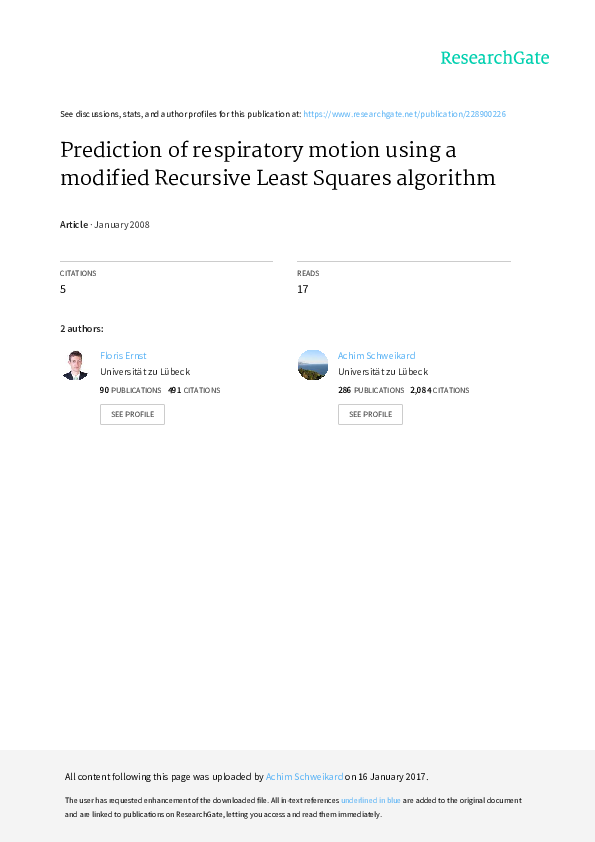  pdf prediction of respiratory motion using a modified recursive least