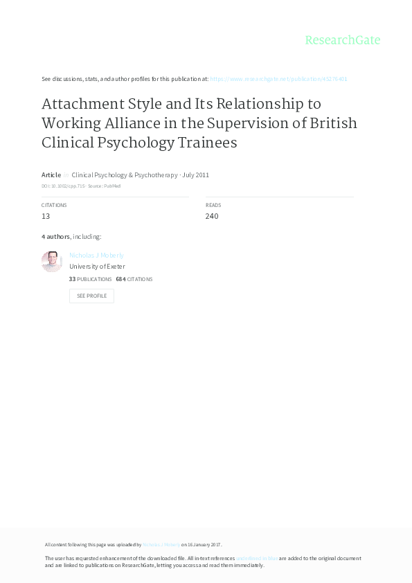 (PDF) Attachment style and its relationship to working alliance in the ...