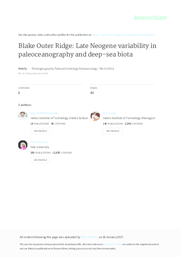 (PDF) Blake outer ridge: Late Neogene variability in Paleoceanography ...
