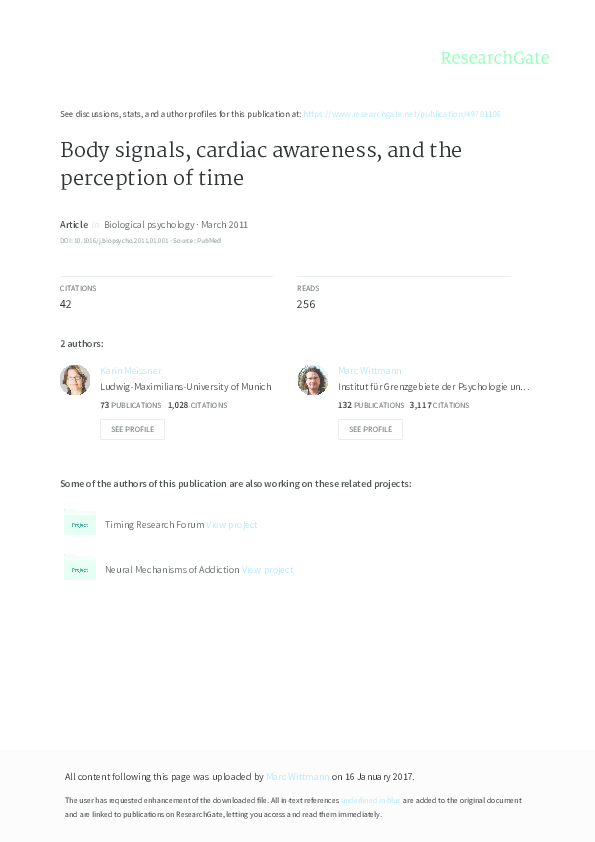 (PDF) Body signals, cardiac awareness, and the perception of time