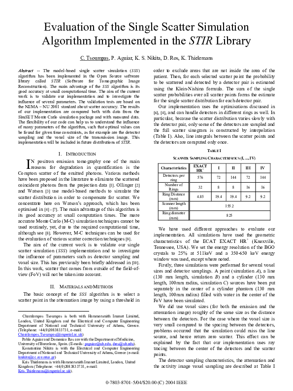 (PDF) Evaluation of the single scatter simulation algorithm implemented ...