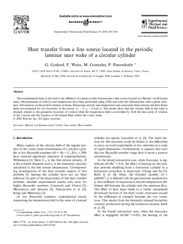 Pdf Heat Transfer From A Line Source Located In The Periodic Laminar Near Wake Of A Circular Cylinder G Godard Academia Edu