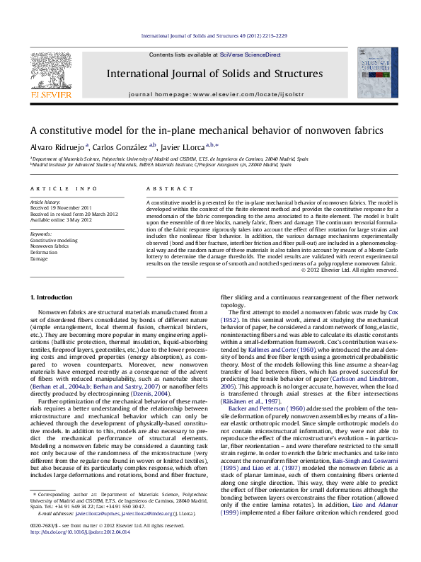 (PDF) A constitutive model for the in-plane mechanical behavior of ...