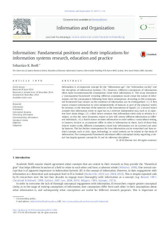 (PDF) Information: Fundamental positions and their implications for ...