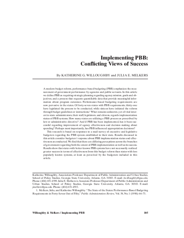 (PDF) Implementing PBB: Conflicting views of success