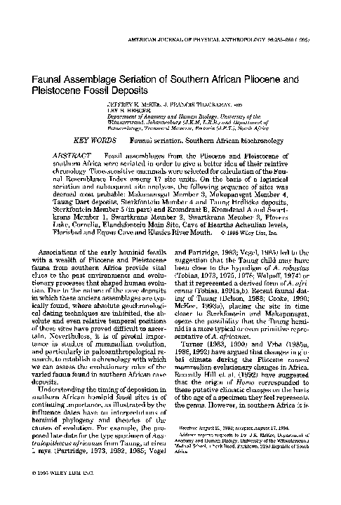 (PDF) Faunal Assemblage Seriation of Southern African Pliocene and ...