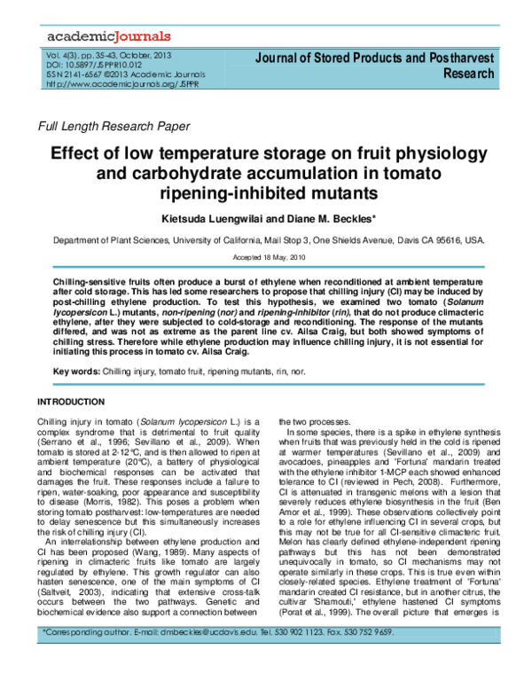 (PDF) Effect of low temperature storage on fruit physiology and
