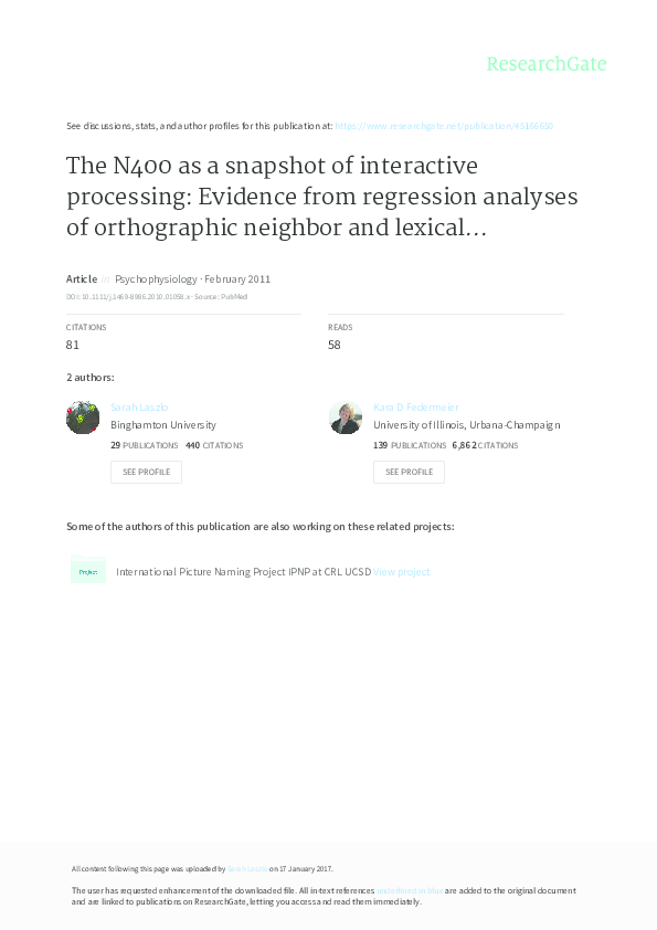 (PDF) The N400 as a snapshot of interactive processing: Evidence from ...