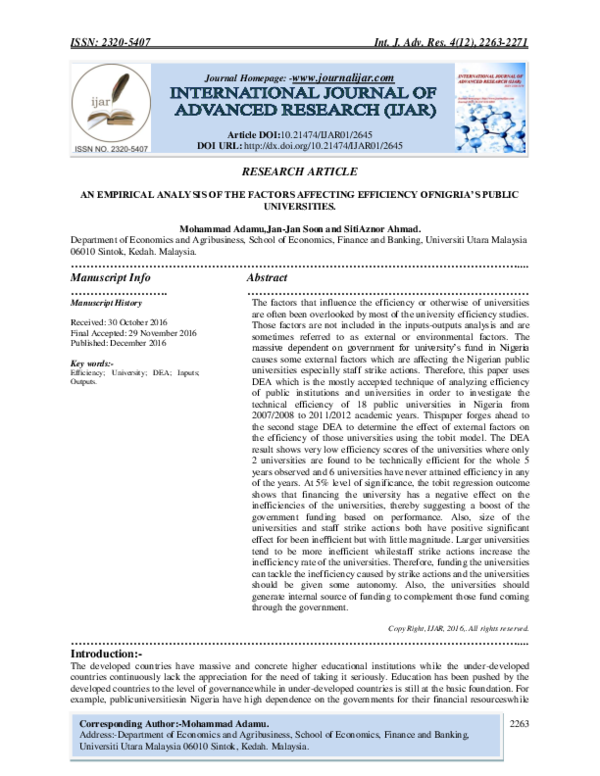 (PDF) AN EMPIRICAL ANALYSIS OF THE FACTORS AFFECTING EFFICIENCY ...