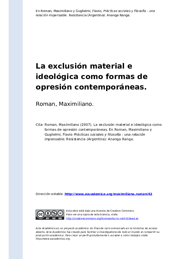 (PDF) La exclusión material e ideológica como formas de opresión