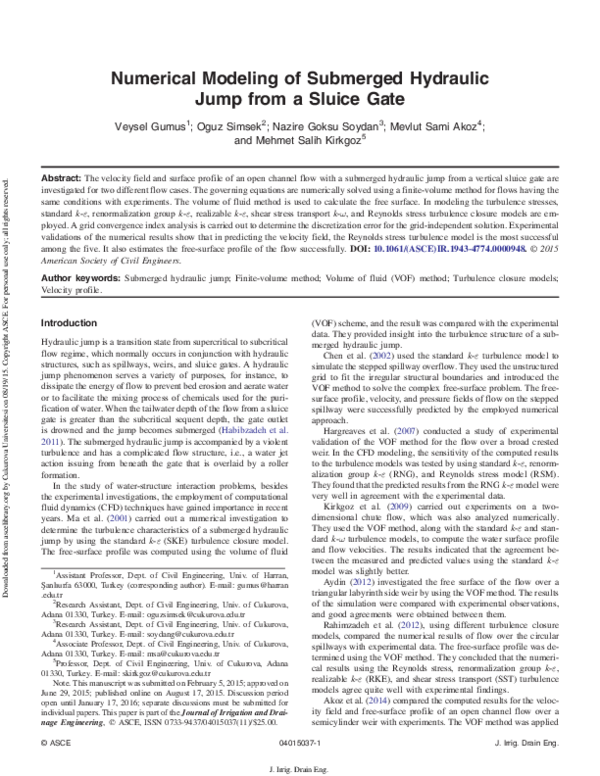 (PDF) Numerical Modeling of Submerged Hydraulic Jump from a Sluice Gate