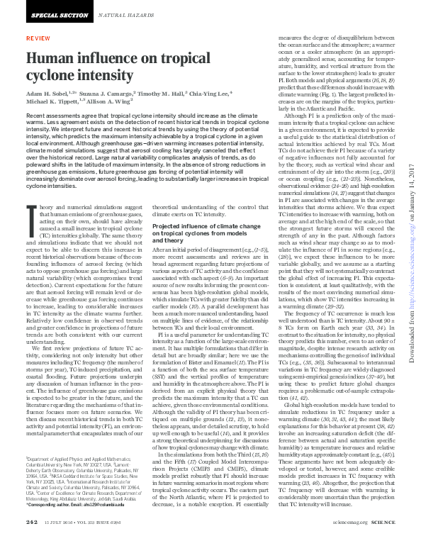 (PDF) Human influence on tropical cyclone intensity