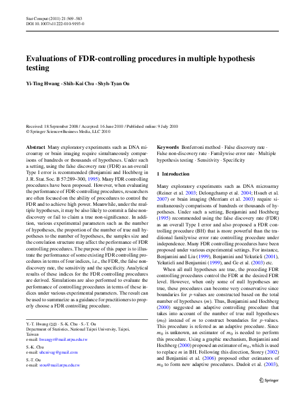  pdf evaluations of fdr controlling procedures in multiple hypothesis