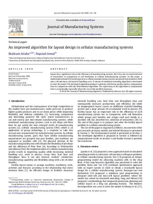 (PDF) An improved algorithm for layout design in cellular manufacturing ...