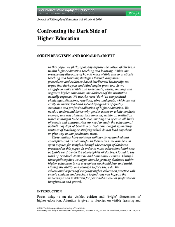(PDF) Confronting the Dark Side of Higher Education
