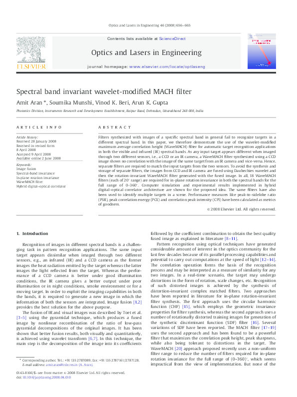 (PDF) Spectral band invariant wavelet-modified MACH filter