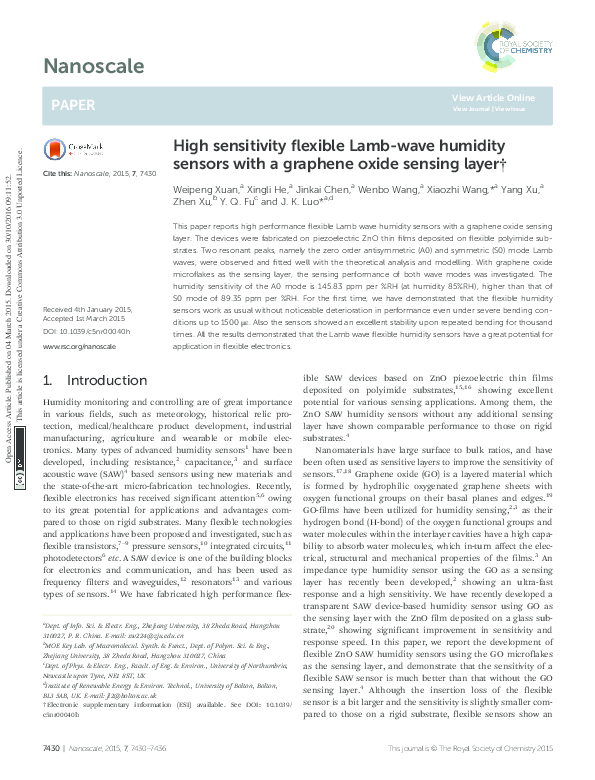 (PDF) High sensitivity flexible Lamb-wave humidity sensors with a ...