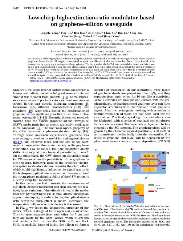 (PDF) Lowchirp highextinctionratio modulator based on graphene