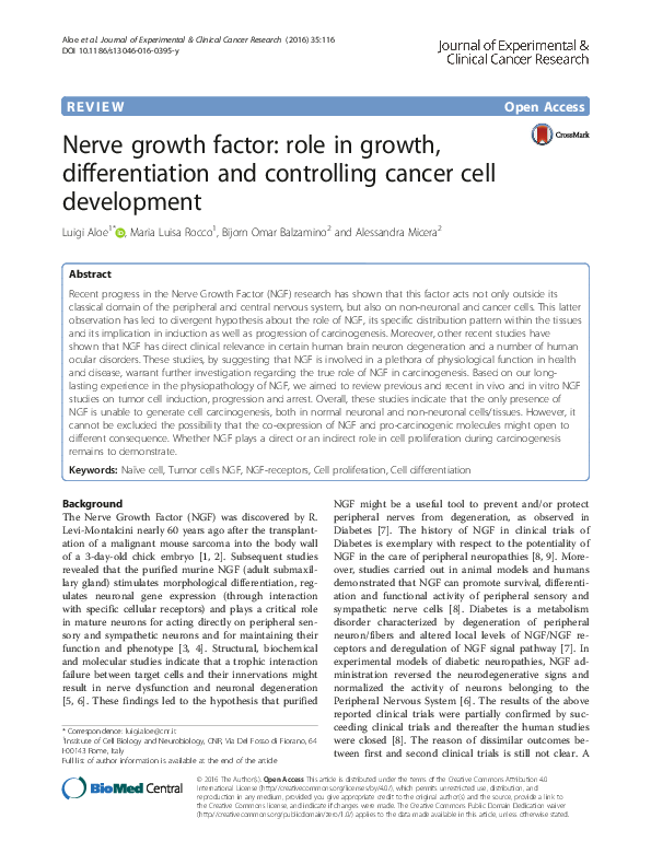 (PDF) Nerve growth factor: role in growth, differentiation and ...