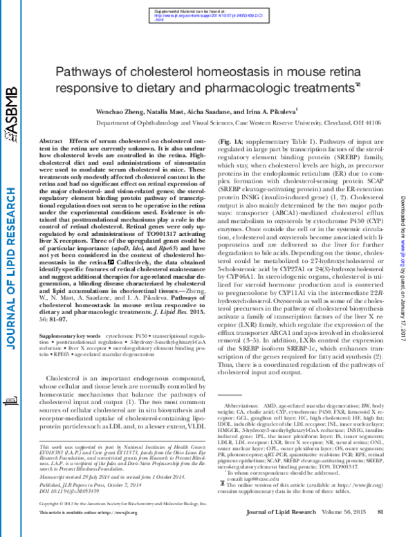 (PDF) Pathways of cholesterol homeostasis in mouse retina responsive to ...