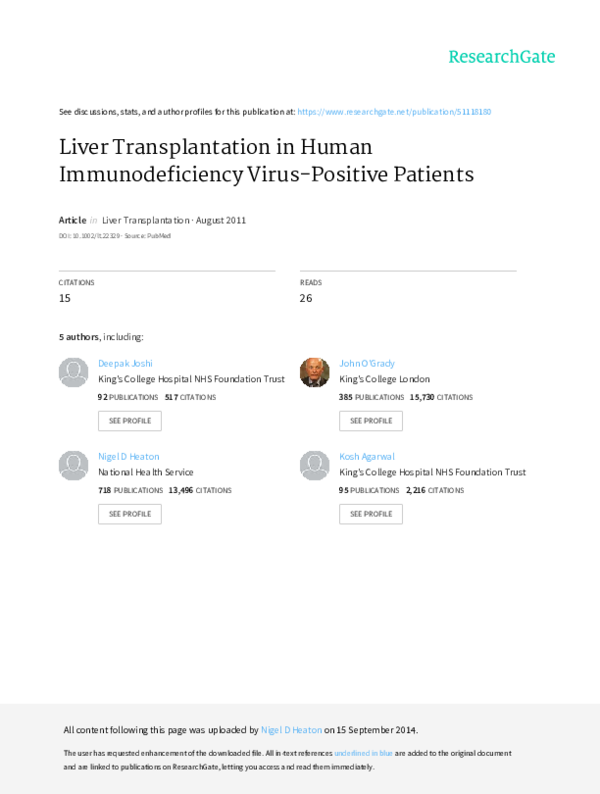 (PDF) Liver transplantation in human immunodeficiency virus/hepatitis C ...