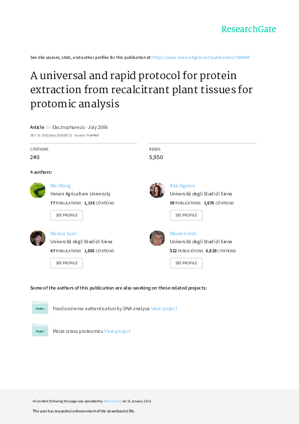 (PDF) A universal and rapid protocol for protein extraction from ...