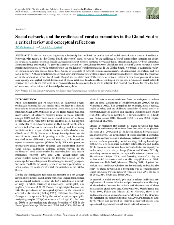 (PDF) Social networks and the resilience of rural communities in the ...