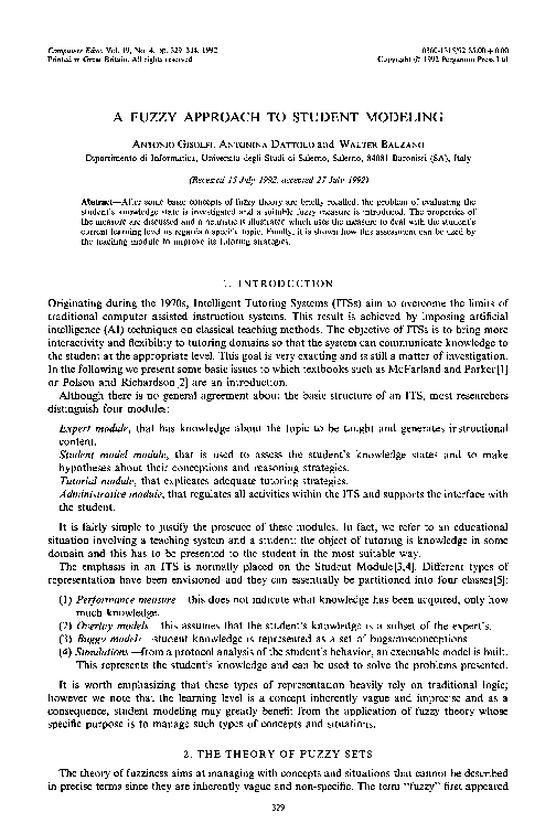 (PDF) A fuzzy approach to student modeling