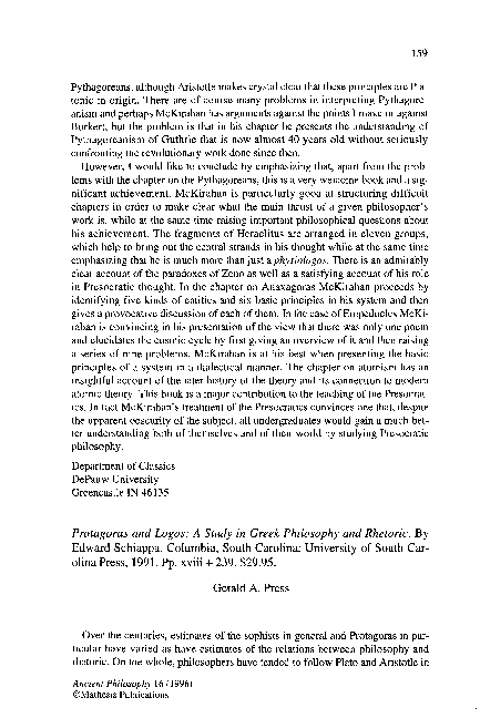 (PDF) Protagoras and Logos, by Edward Sciappa (1996)