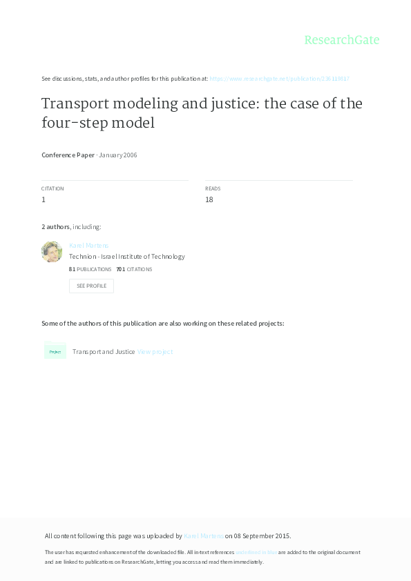 (PDF) Transport modeling and justice: the case of the four-step model