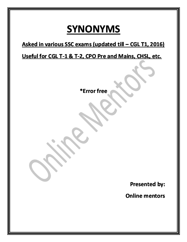 (PDF) SYNONYMS Asked in various SSC exams (updated till ...