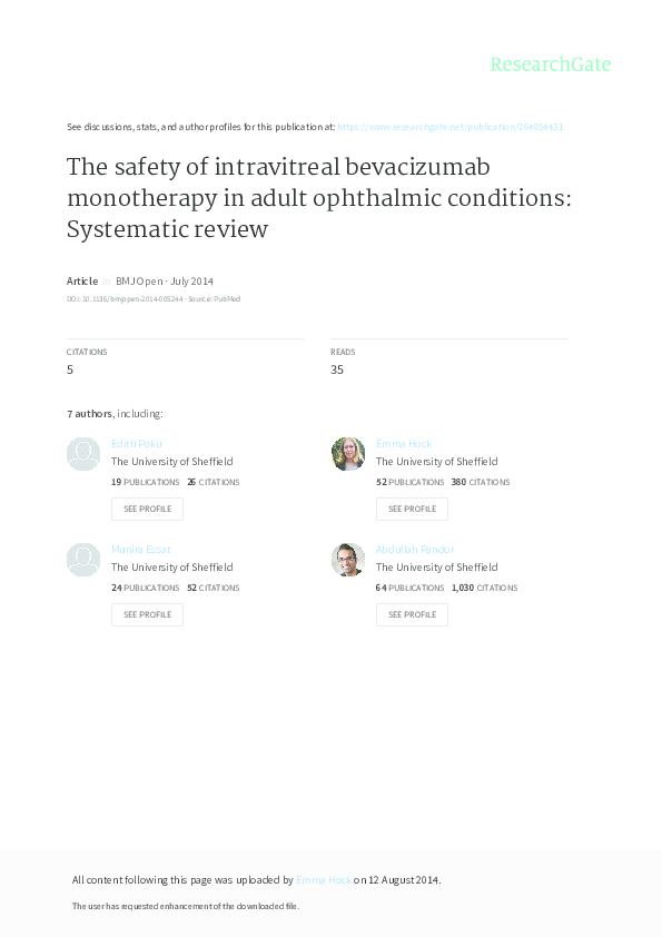 (PDF) The safety of intravitreal bevacizumab monotherapy in adult ...