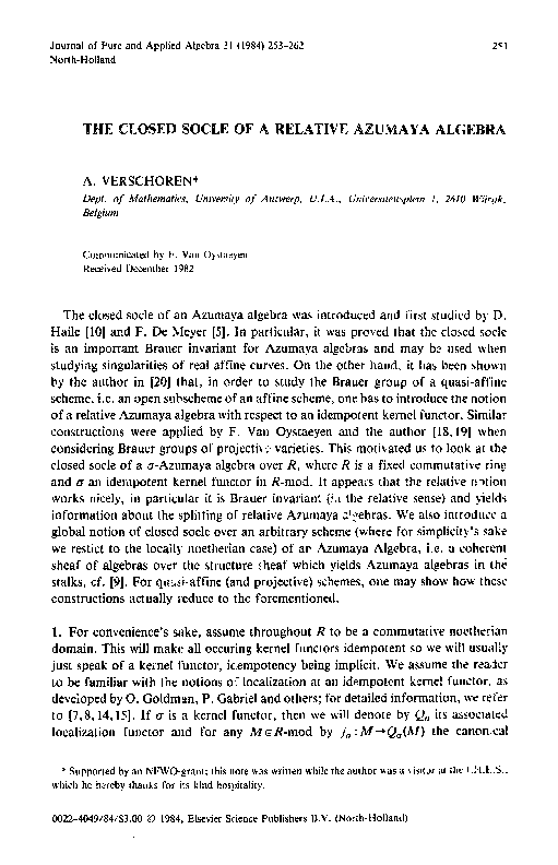 (PDF) The closed socle of a relative Azumaya algebra