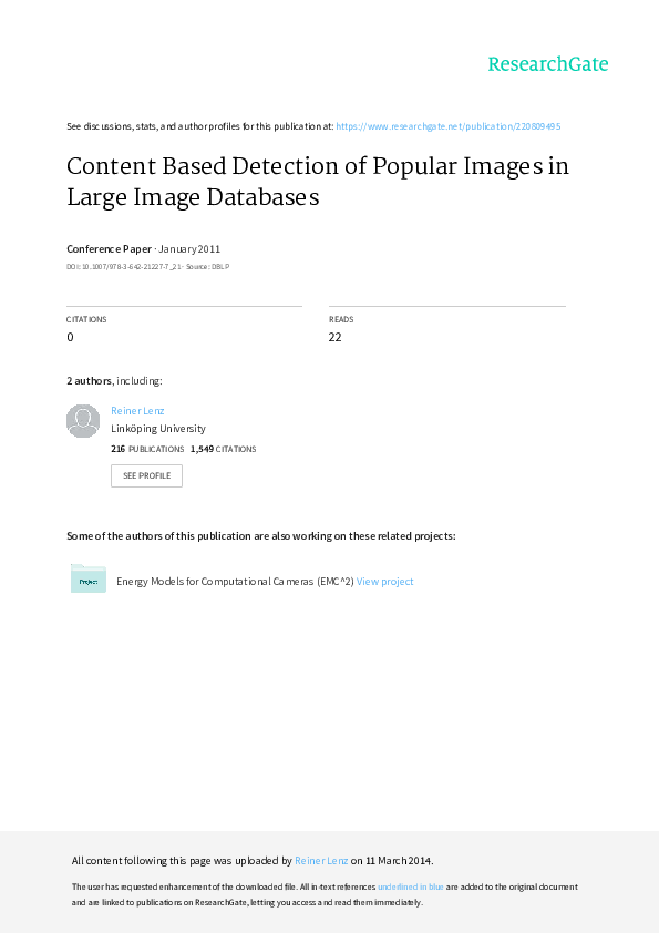 (PDF) Content Based Detection of Popular Images in Large Image Databases