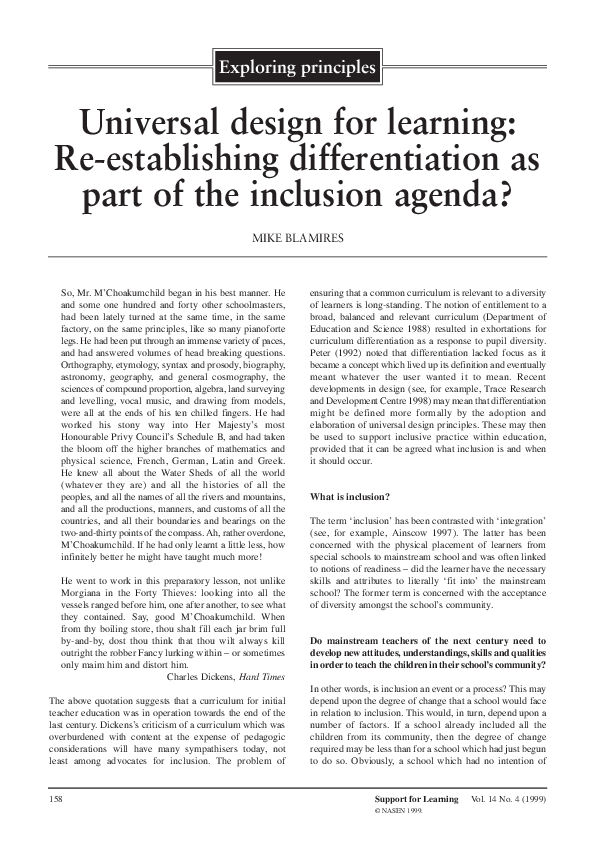 (PDF) Universal Design for Learning: Re‐establishing Differentiation as ...