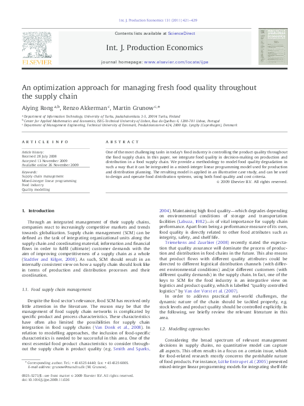 (PDF) An optimization approach for managing fresh food quality
