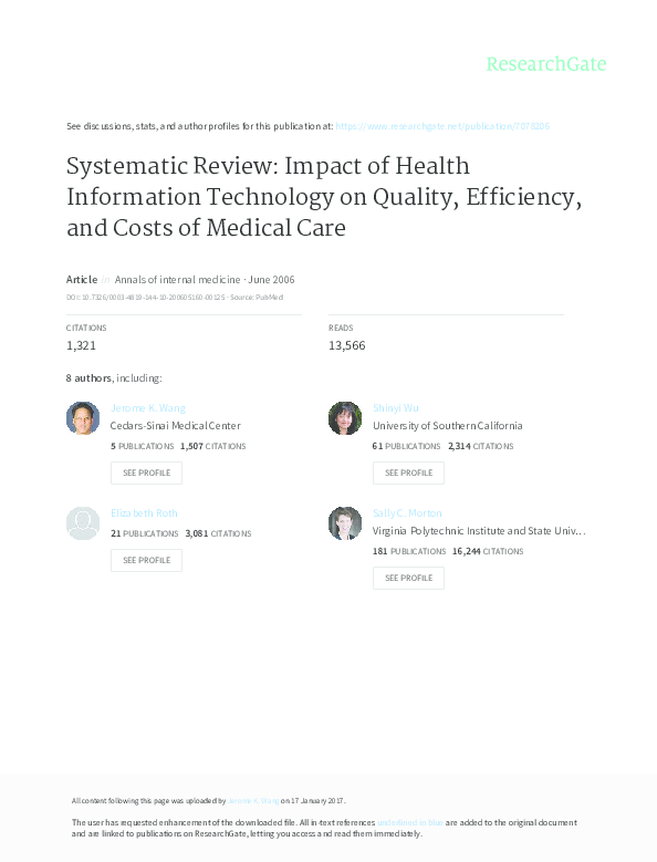 (PDF) Systematic review: impact of health information technology on ...