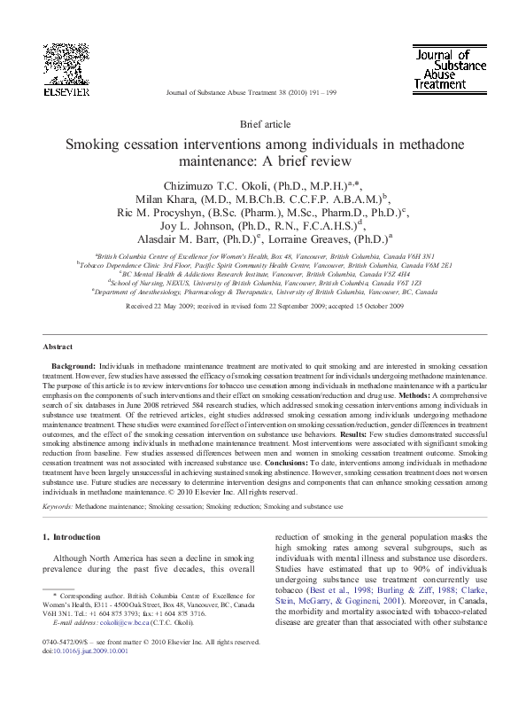 (PDF) Smoking cessation interventions among individuals in methadone