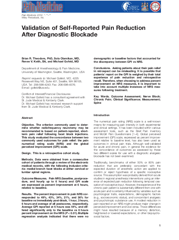 (PDF) Validation of SelfReported Pain Reduction After Diagnostic