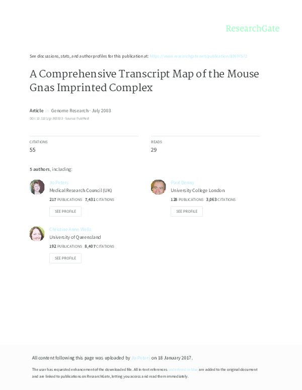 (PDF) A Comprehensive Transcript Map of the Mouse Gnas Imprinted Complex