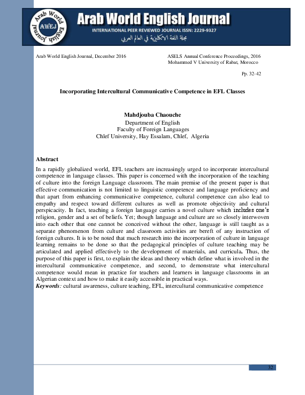 (PDF) Incorporating Intercultural Communicative Competence in EFL Classes