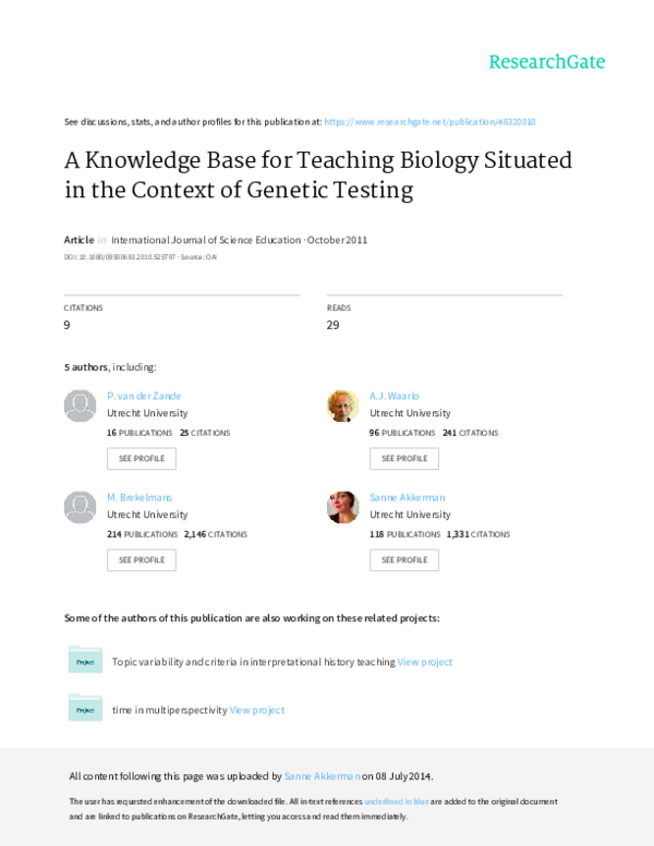 (PDF) A Knowledge Base for Teaching Biology Situated In the Context of ...
