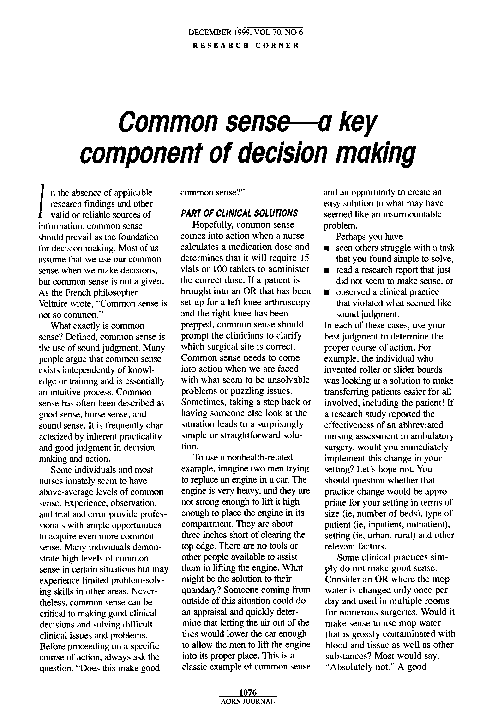 (PDF) Common Sense--a Key Component of Decision Making.