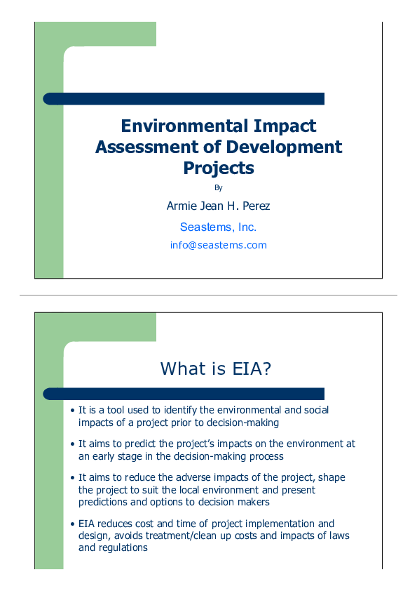 (PDF) Environmental Impact Assessment of Development Projects What is EIA
