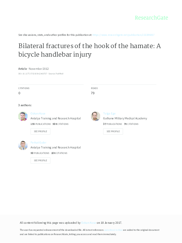 (PDF) Bilateral fractures of the hook of the hamate a bicycle handlebar injury Ferhat Guler