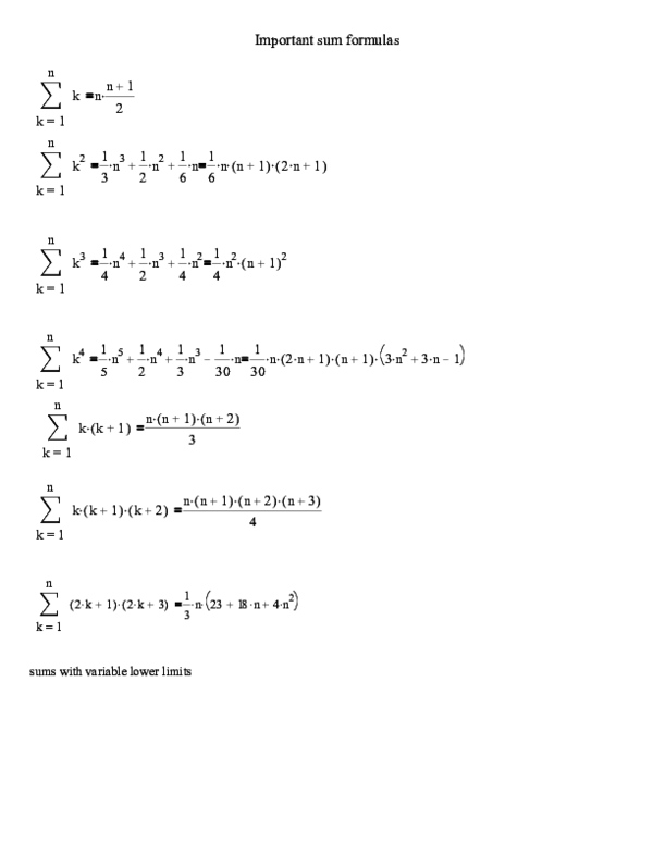 Pdf Important Sum Formulas Omid Motahed Academia Edu