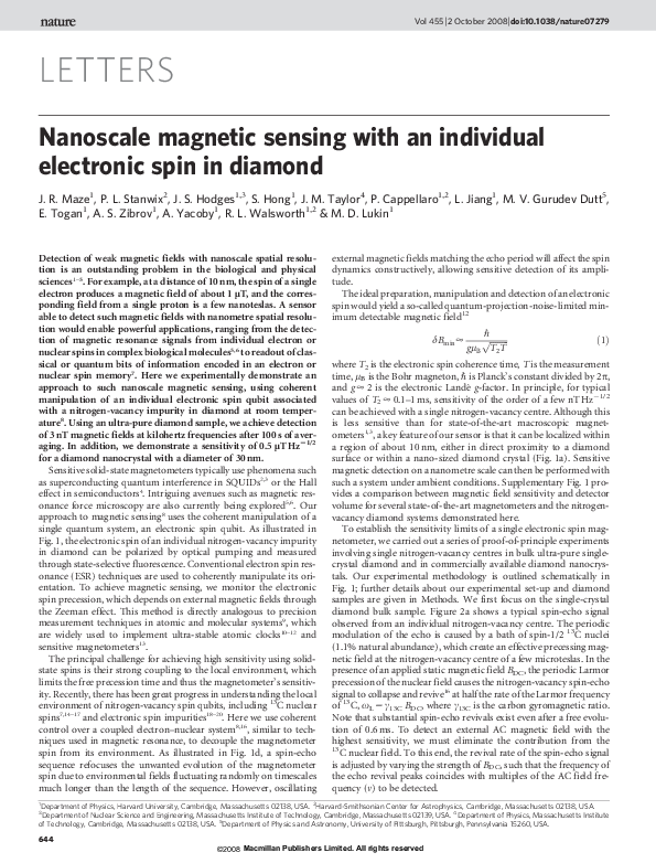 (PDF) Nanoscale magnetic sensing with an individual electronic spin in ...