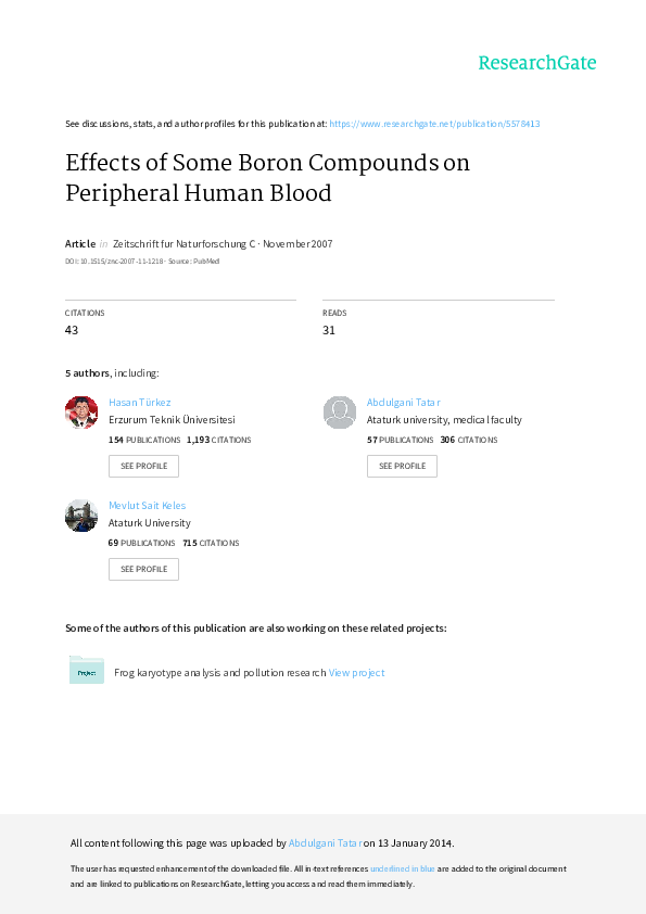 (PDF) Effects of some boron compounds on peripheral human blood
